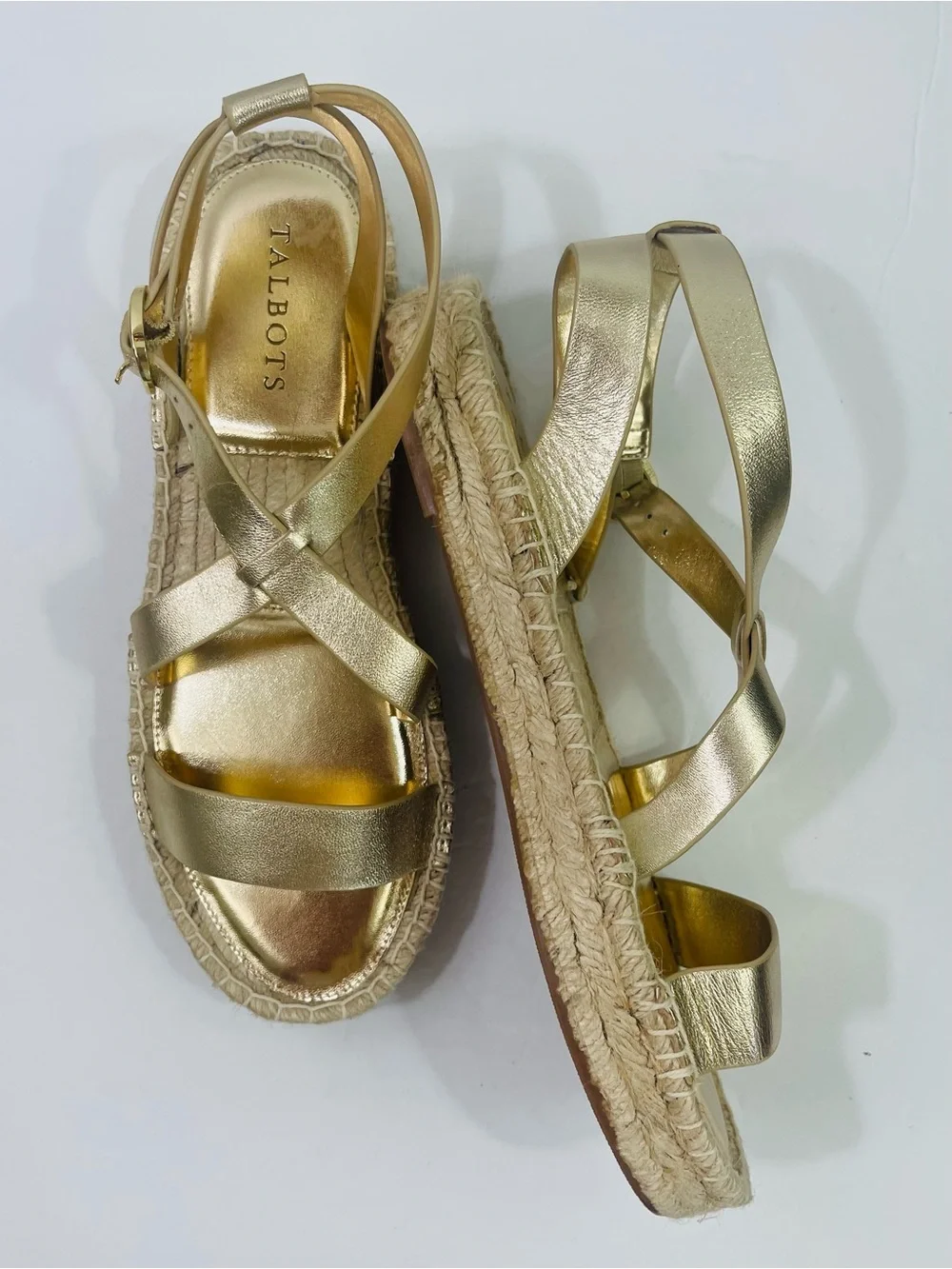 NWB Talbot’s Napa Leather Gold Espadrille Sandals - Women